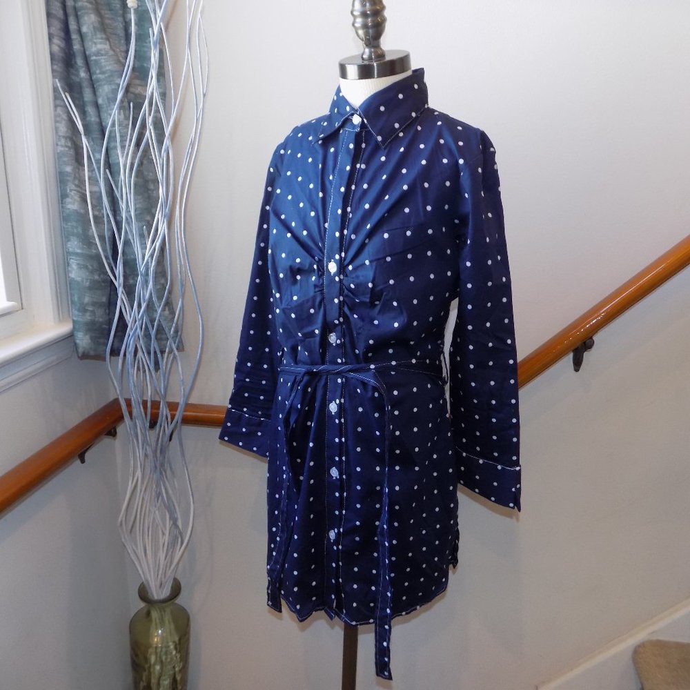 VOICE Blue Polka Dot Button Down Shirt Size Small